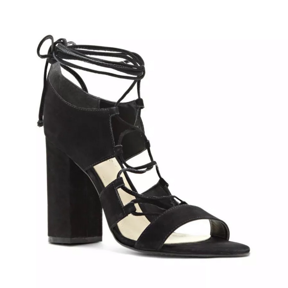 Vince Camuto Suede Lace Up Sandals Heels Black 6.5